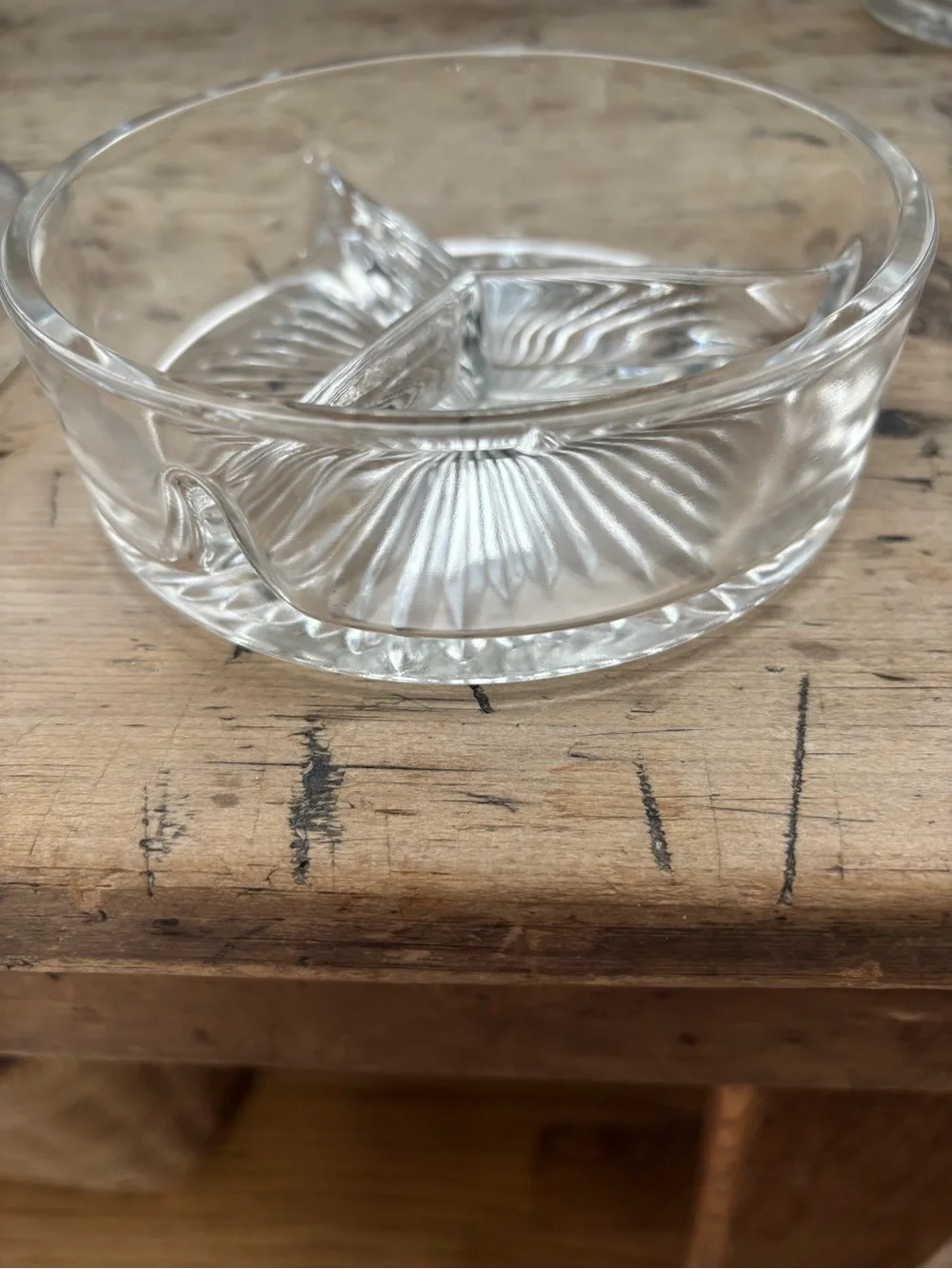 Vintage Hand Wrought Aluminum Handled Basket w/ Clear Etched Glass Covered Dish